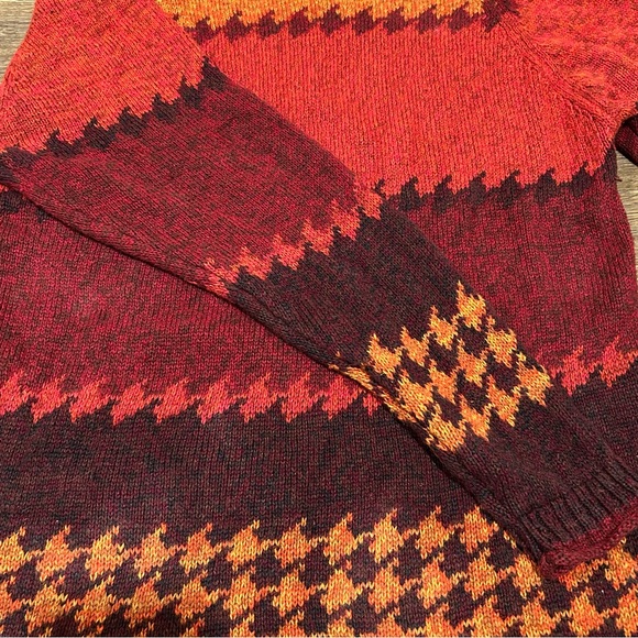Erika & Co Orange Brown Colorblock Houndstooth Sweater Sz XL Y2K Fall - Picture 3 of 9